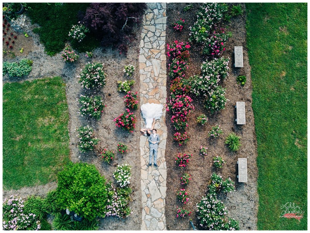 Drone shot of Elegant Knoxville wedding at Dara's Garden Venue