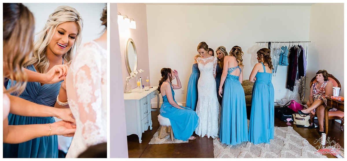 bridal party getting ready with the bride in the brides room at the River Place in Tennessee