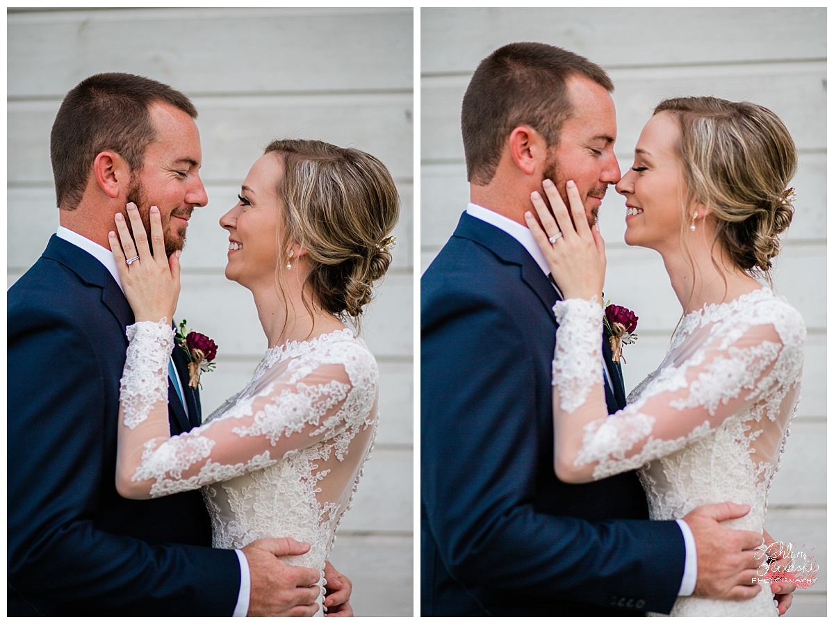 bridal portraits of bride and groom embracing each other with bride holding the grooms face