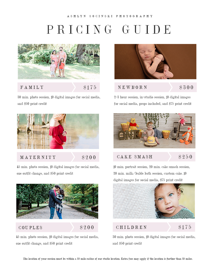 portrait pricing guide for Tennessee photographer who captures families, newborns, weddings, maternity