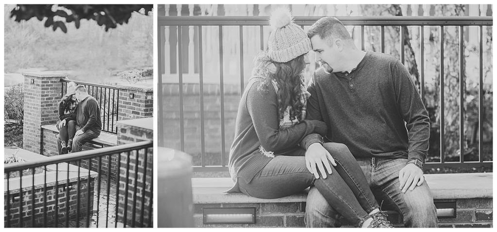 black and white portraits of newly engaged couple in pigeon forge
