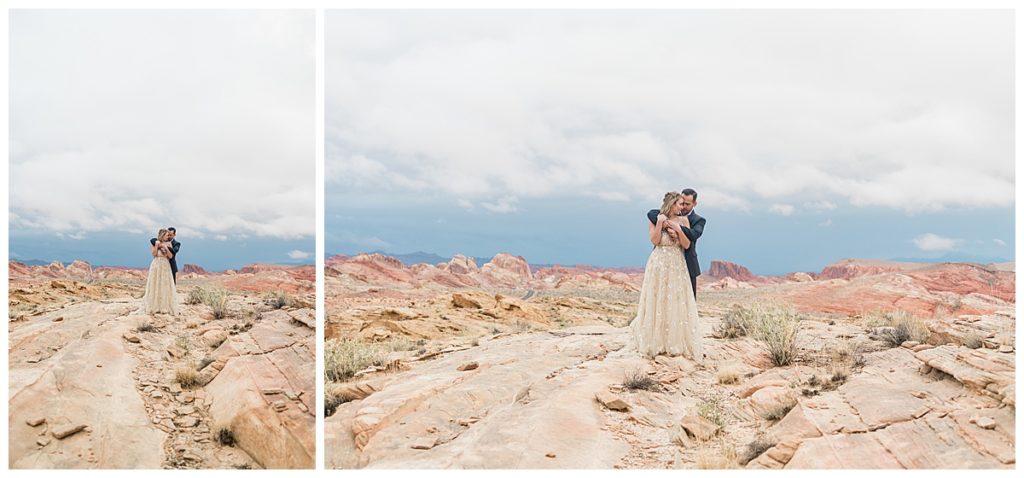 Bride and Groom in Nevada on Red Rocks