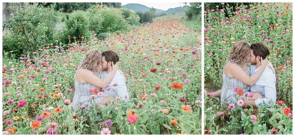 gorgeous couple sitting in the Tennessee wildflowers at seven islands state birding park