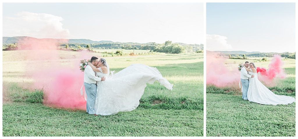 Smoke bomb portraits of bride and groom in knoxville