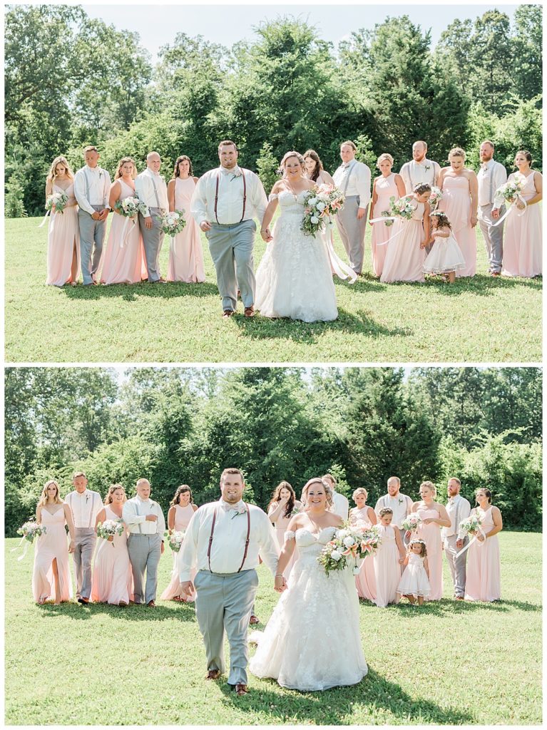 pink and grey wedding party photos