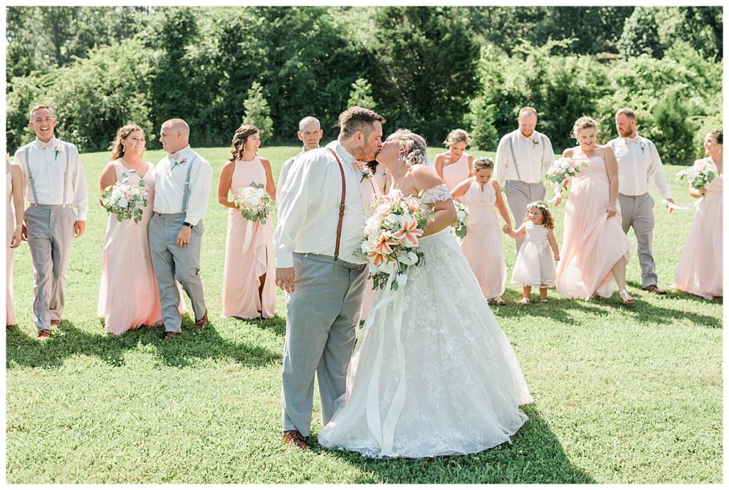 pink and grey wedding party photos