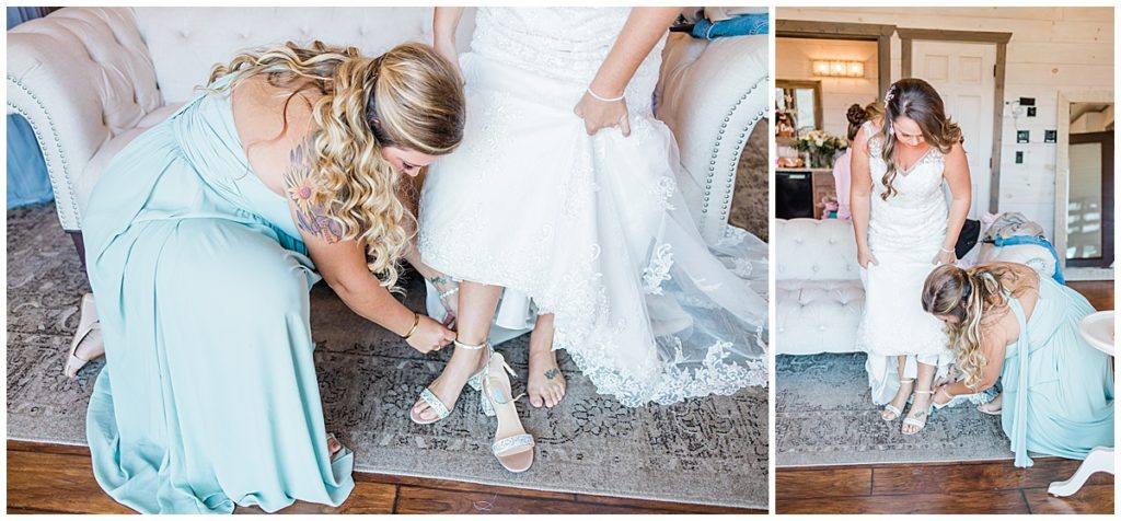 bride getting into shoes for her pigeon forge wedding