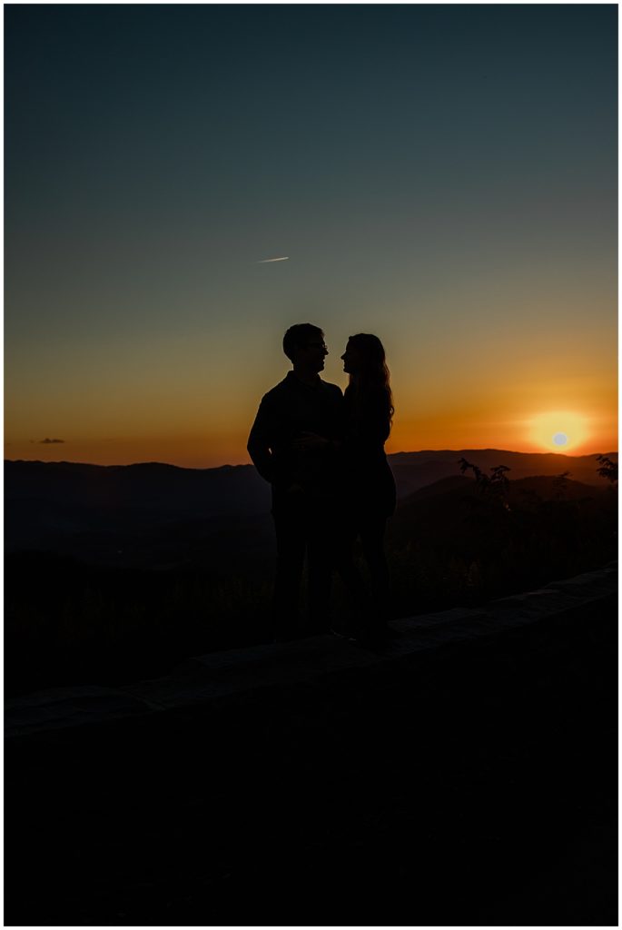 Great Smoky Mountain Golden Hour Couples Silhouette in Pigeon Forge, Tennessee