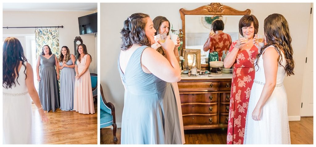bridal party first look and toasts in dandridge, tn