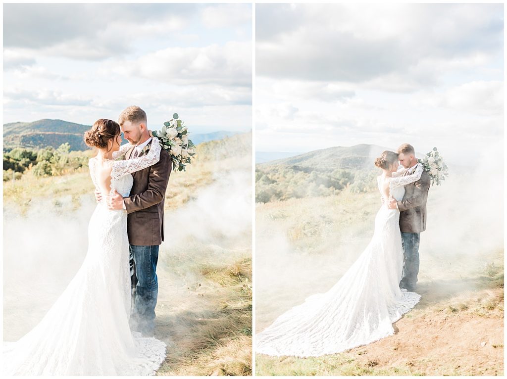 smoke bomb portraits of bride and groom after eloping in tennessee