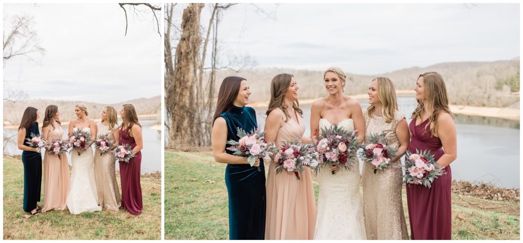 Bridesmaid photos by the lake in Rocky Top, Tennessee