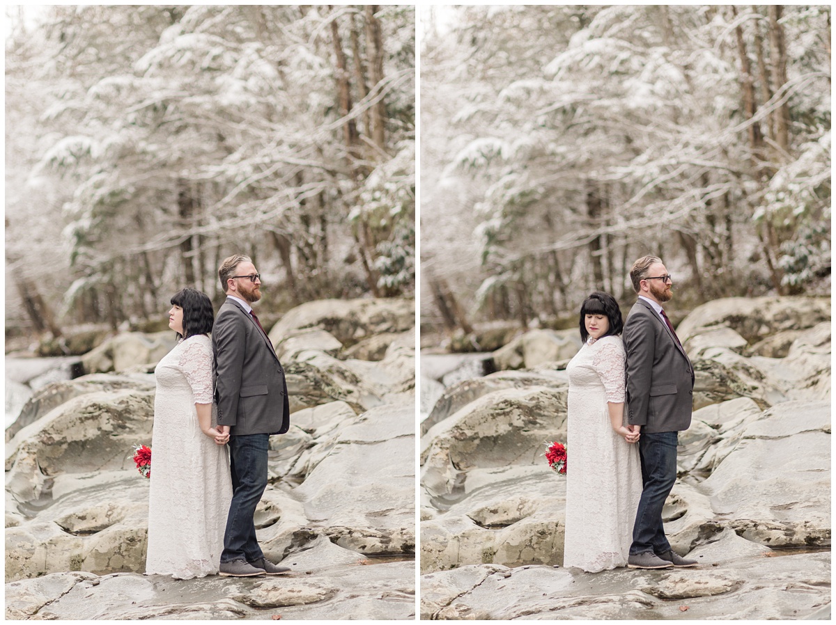 Snowy, Winter Elopement Photos of Bride and Groom in Gatlinburg