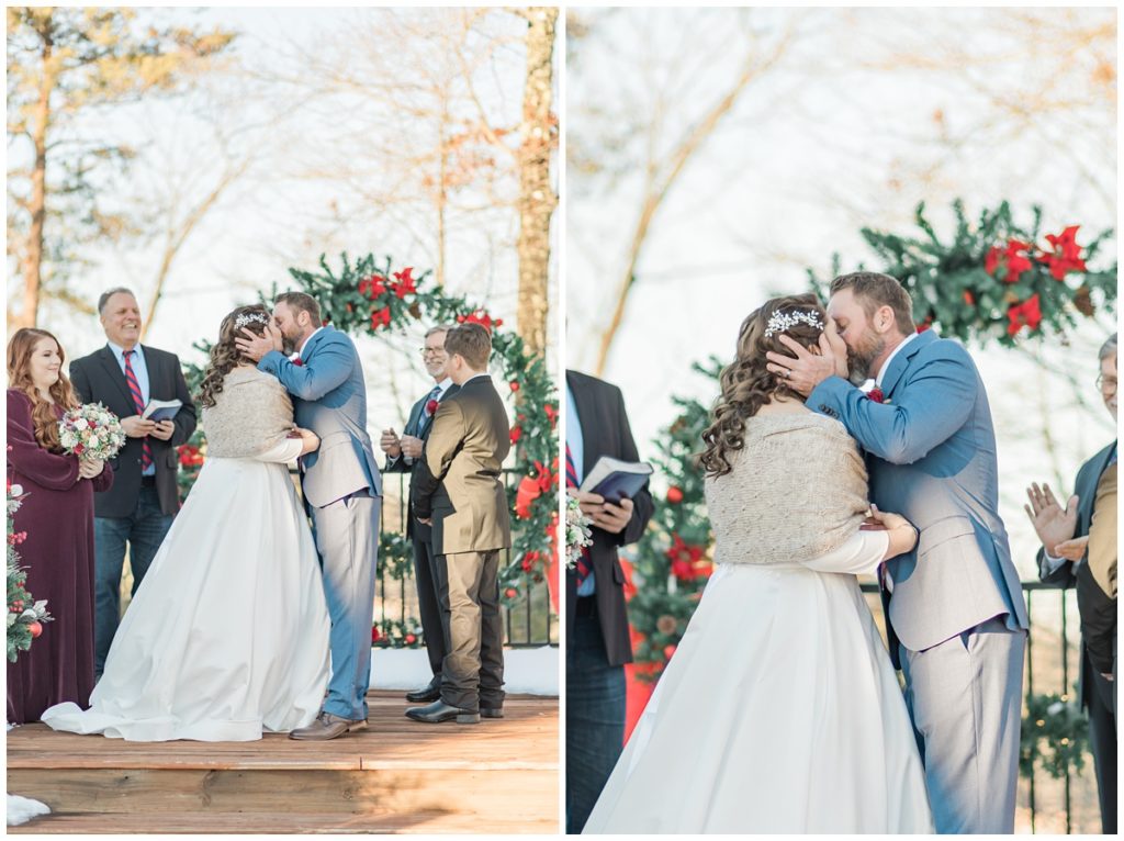 The First Kiss at a Winter Wonderland Wedding