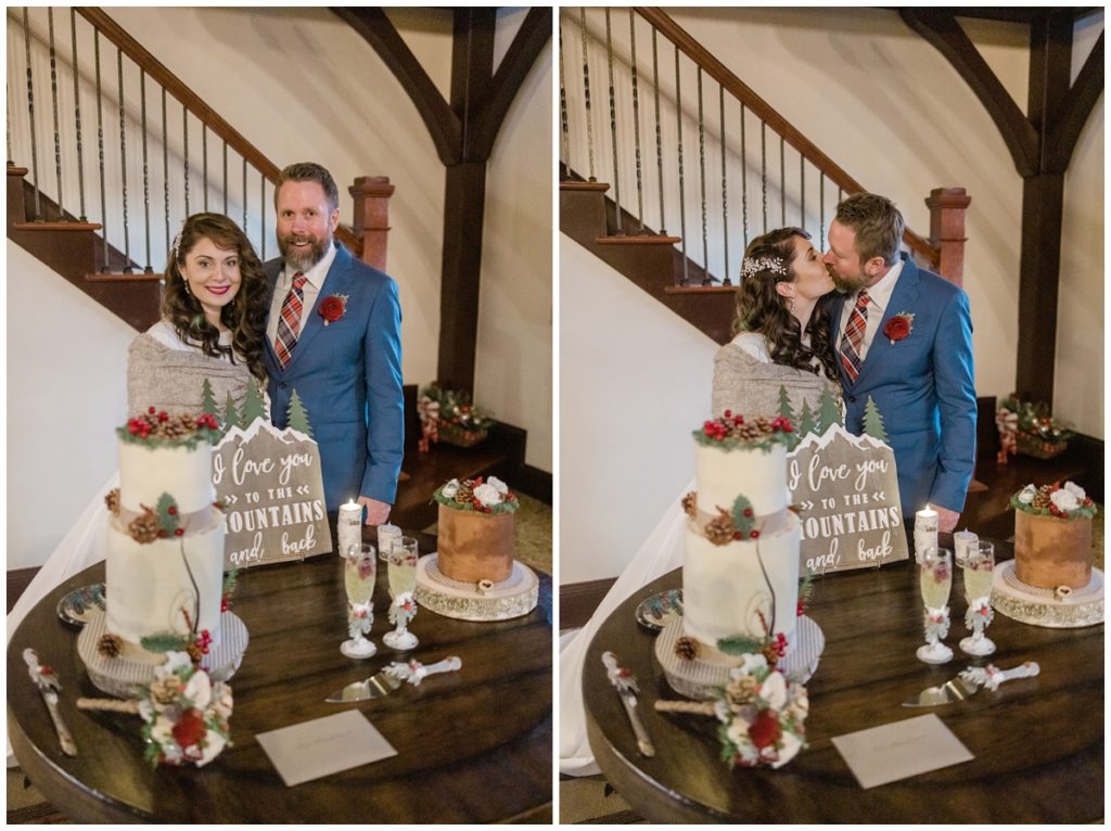 Cake Cutting Photos at a Snowy December Wedding