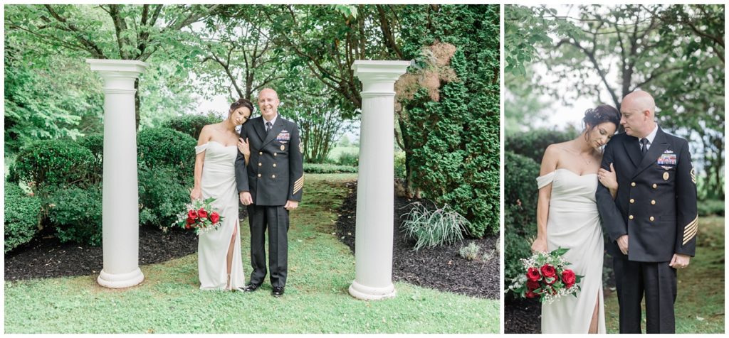 Christopher Place elopement with man and woman standing in the gardens on the  property for their bridals