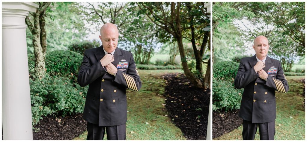 military man in uniform for his wedding at Christopher Place in Tennessee
