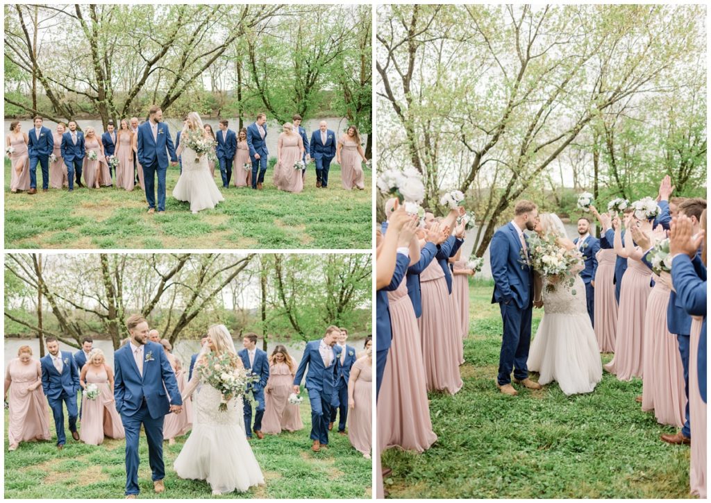 bride and groom celebrating with wedding party during Knoxville wedding 