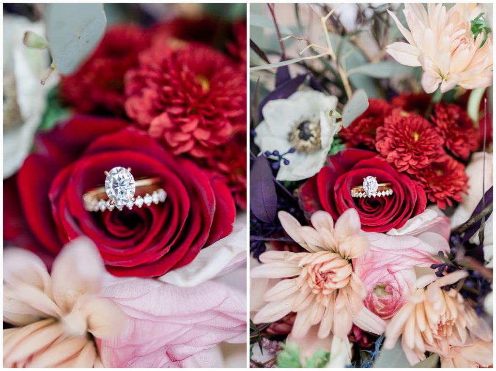 bride's rings in bouquet