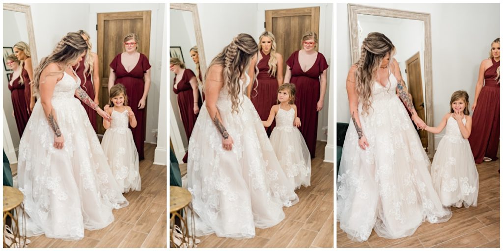 first look with bride and bride's daughter