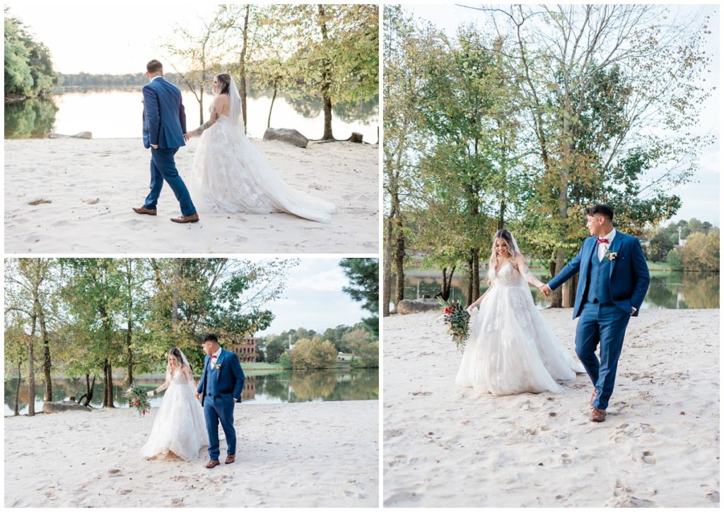 walking photos of bride and groom