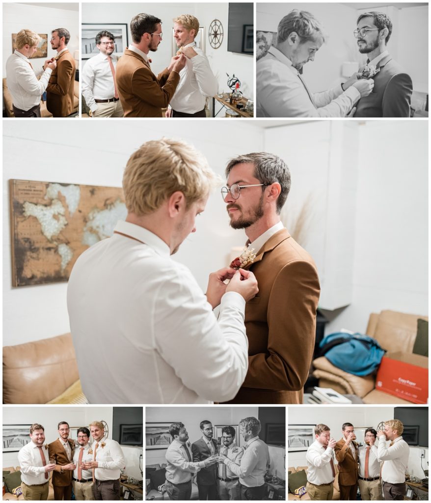 groom and groomsmen getting ready at the venue at lilly lous