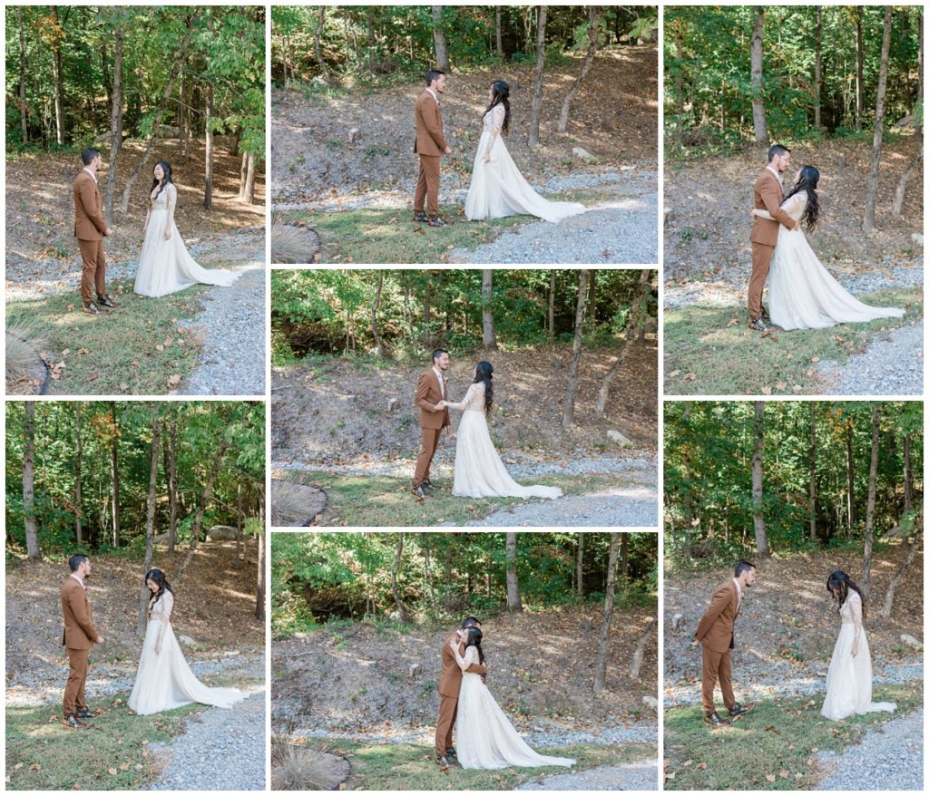 first look with bride and groom at The Venue at the Bluffs