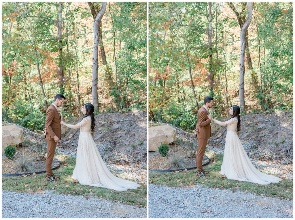 bride and groom first look