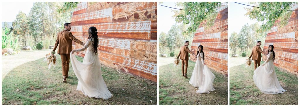 bride and groom walking photos