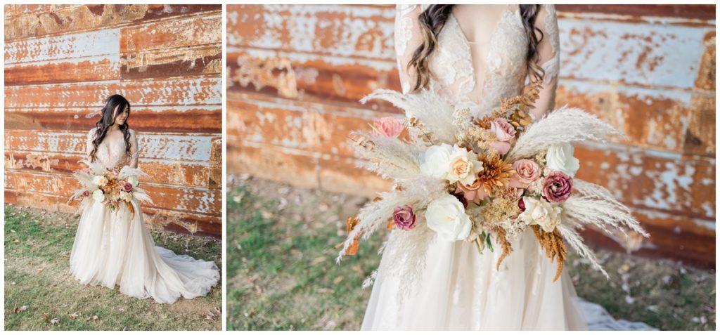 photos of the bride and her bouquet