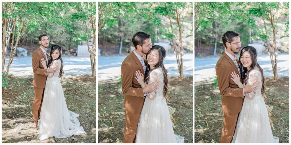 bride and groom photos with twinkle lights