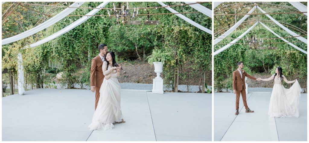 bride and groom dancing photos