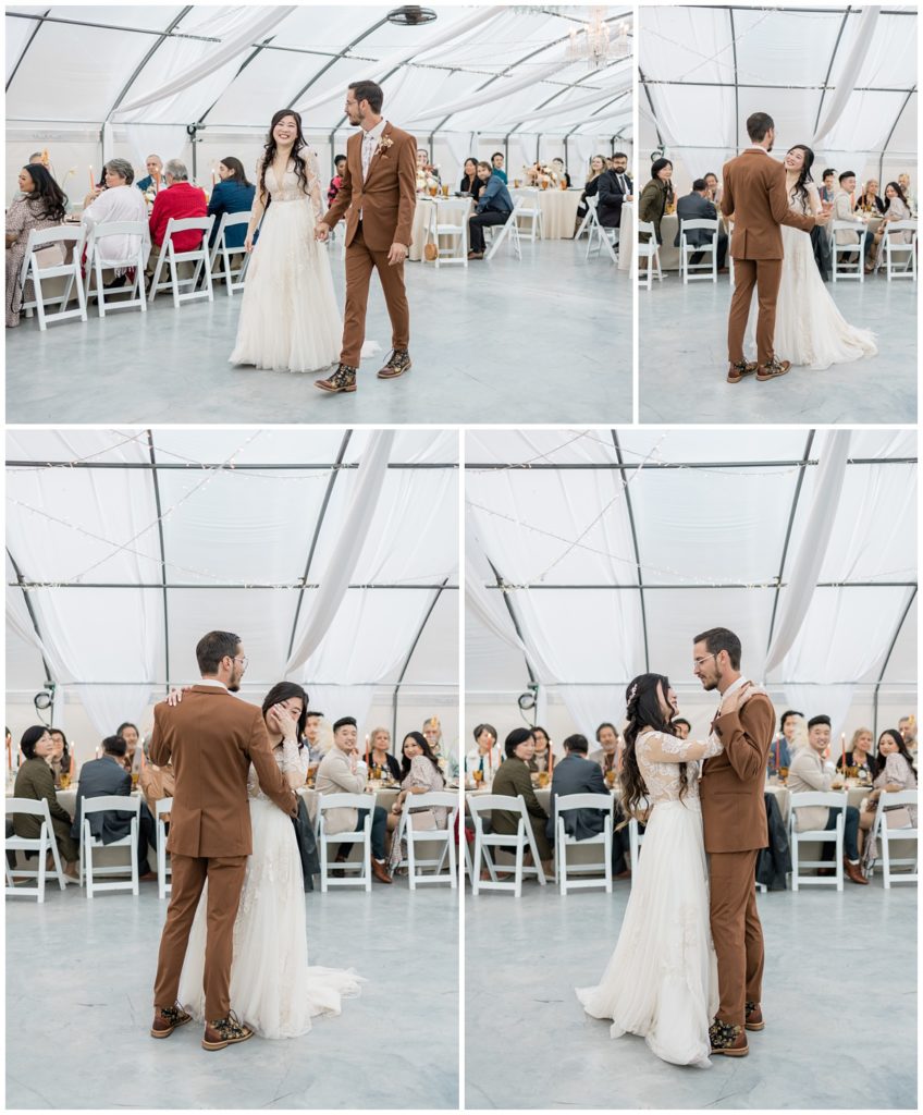 bride and groom first dance at reception