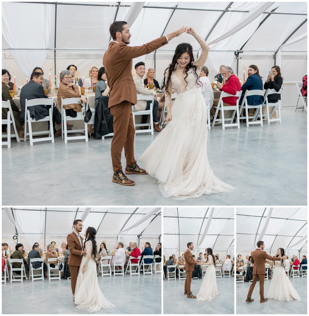 bride and groom first dance at reception