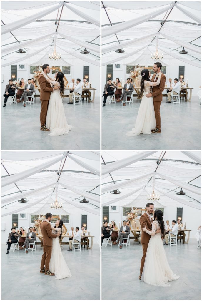 bride and groom first dance at reception