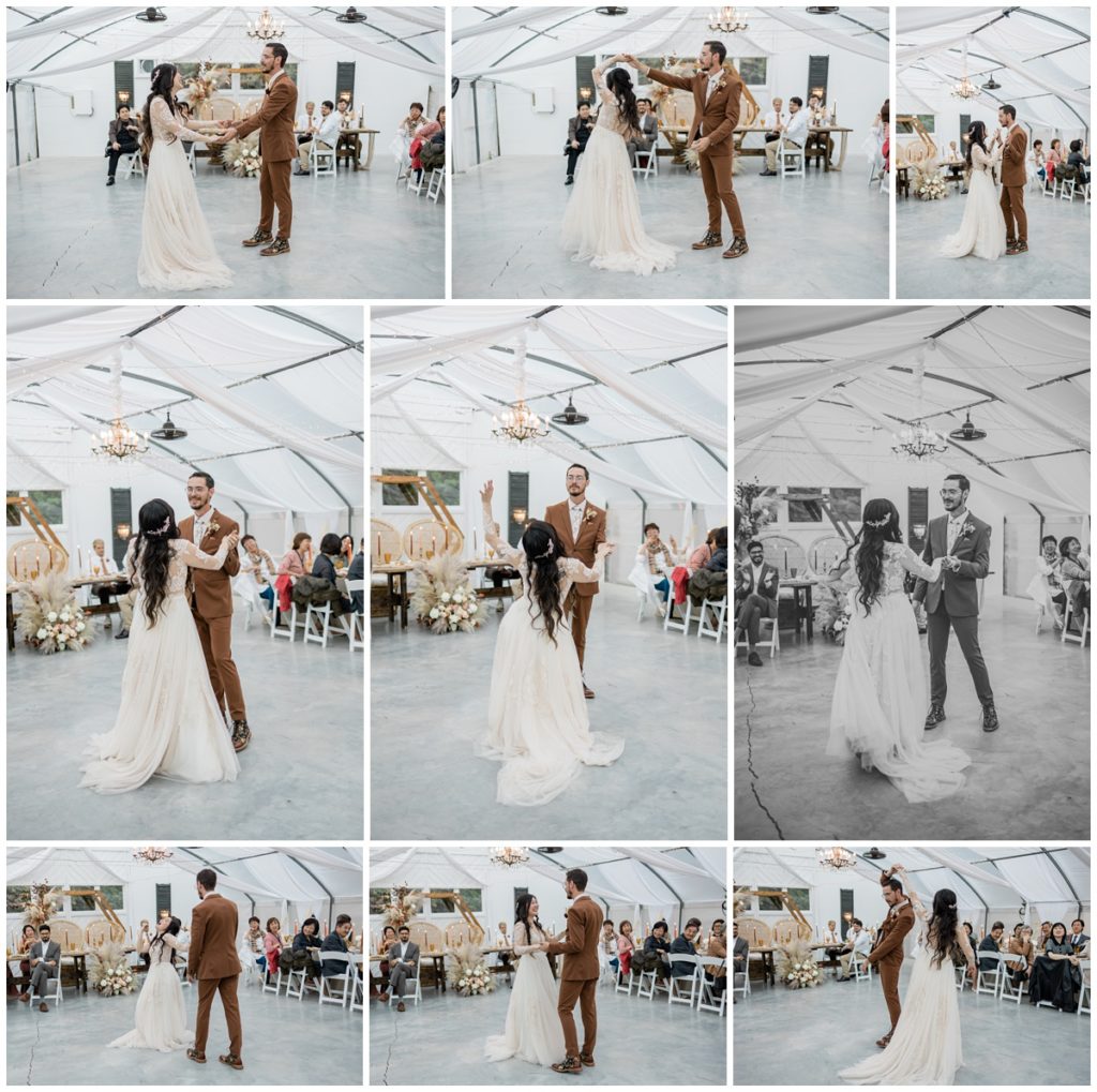 bride and groom first dance at reception