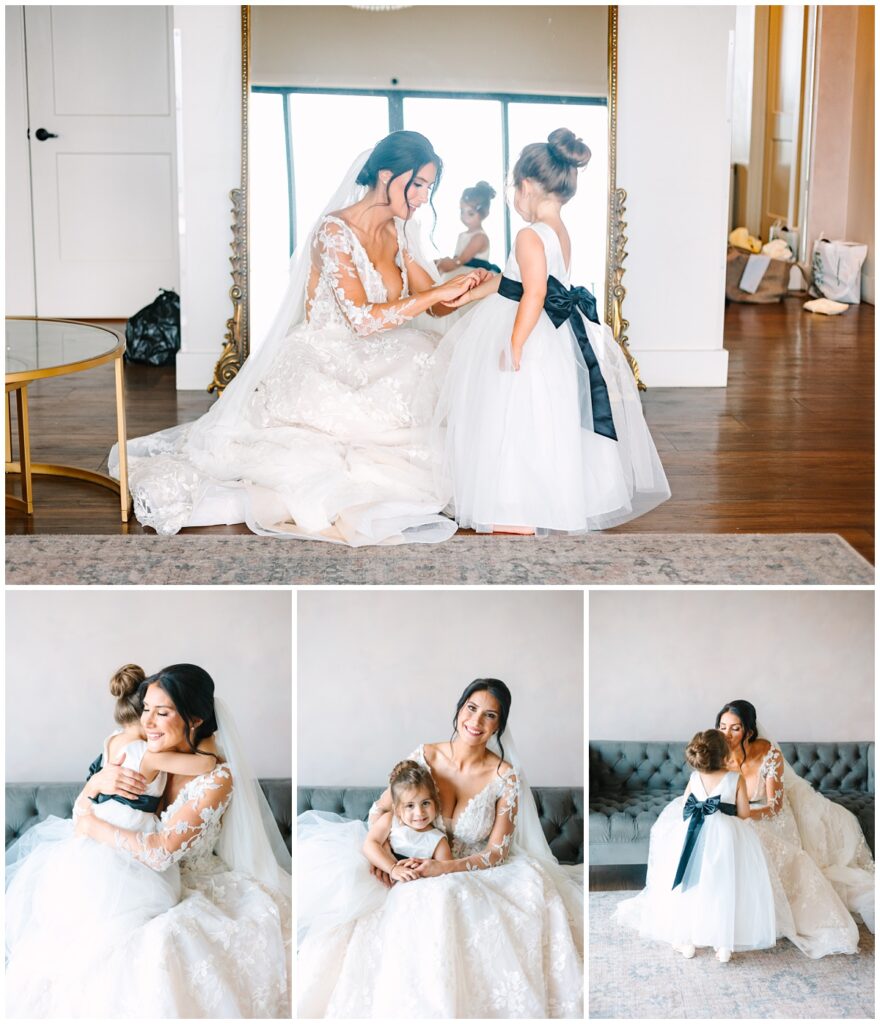 a photo series of the bride with her daughter