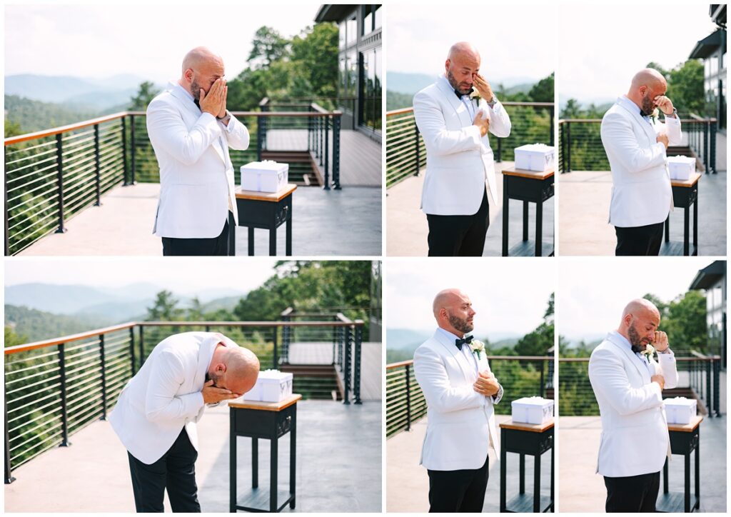 groom's reaction to his bride walking down the aisle