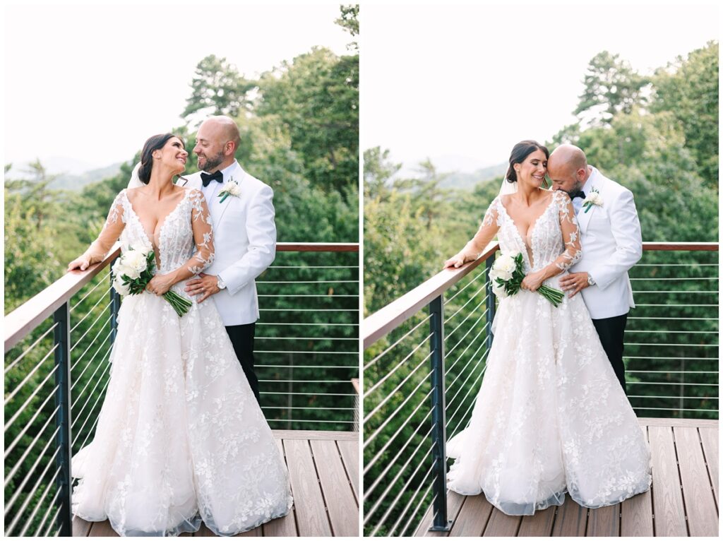 bride and groom portraits on the patio