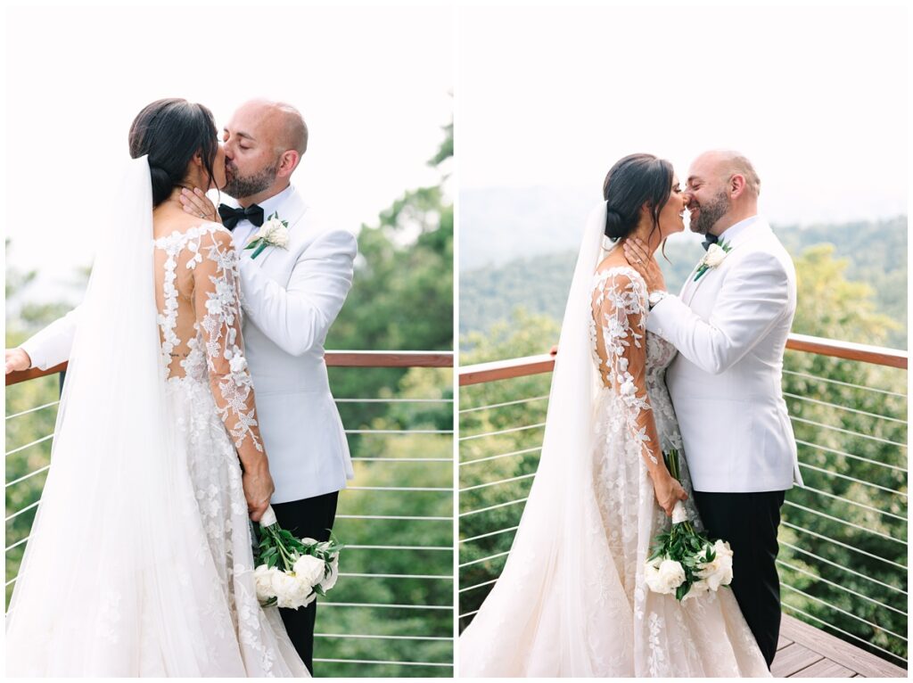 bride and groom portraits on the patio