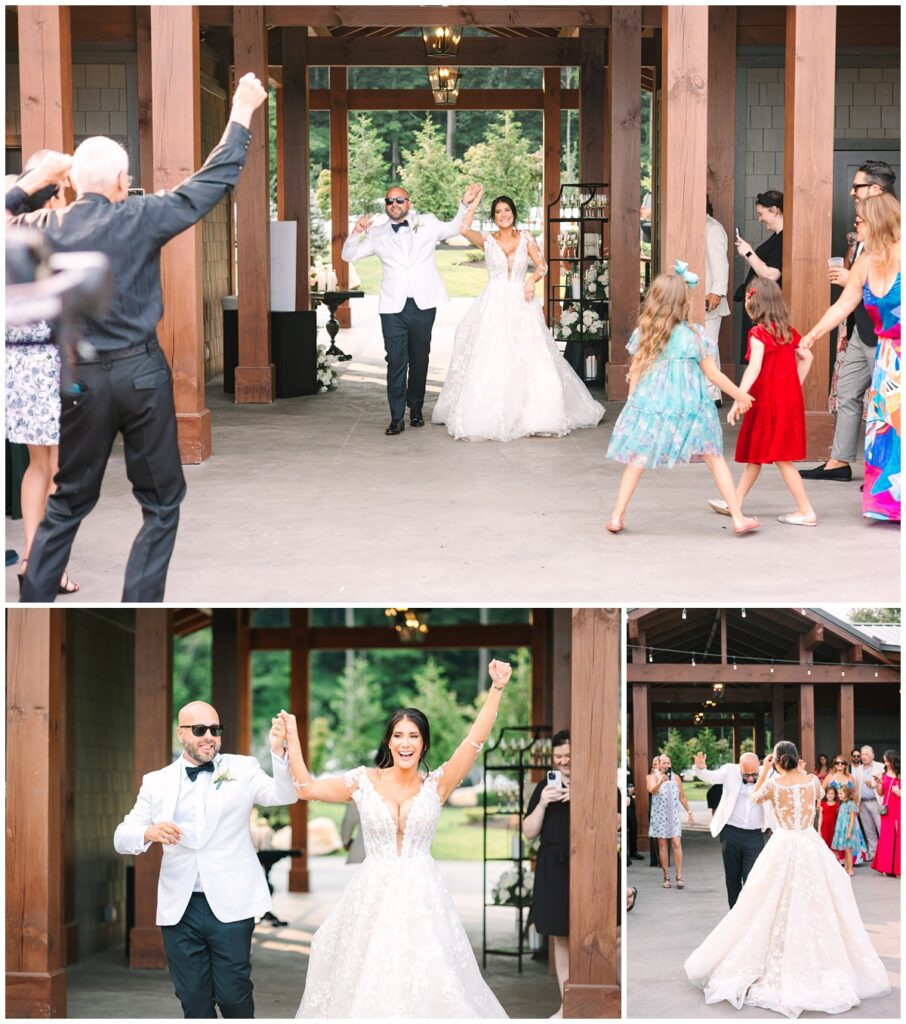 bride and groom entering their wedding reception