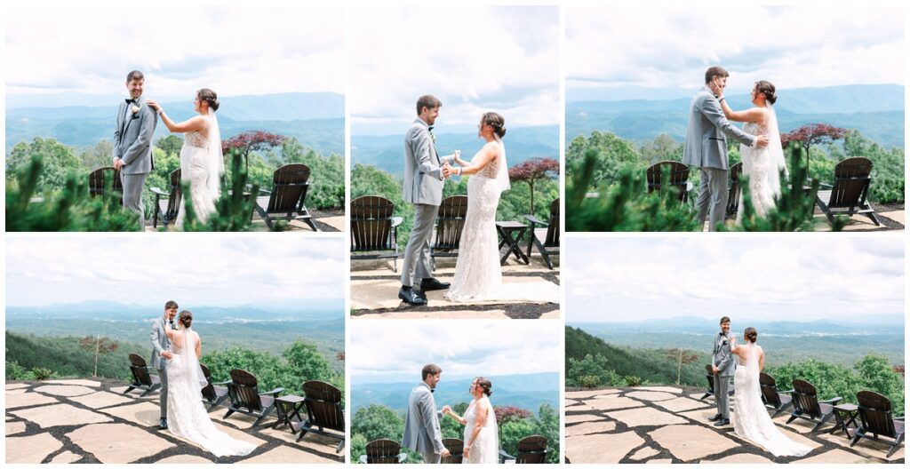 bride and groom first look photos in the smoky mountains