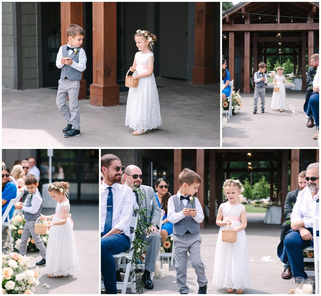 flower girl and ring bearer walking down the aisle