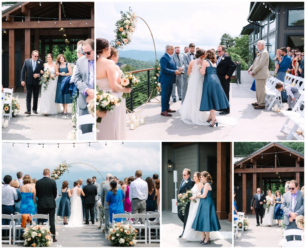 bride being walked down the aisle