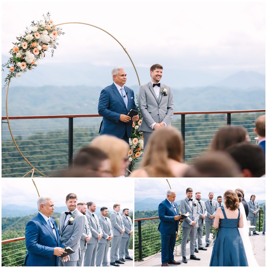 groom reacting and waiting for bride at the altar