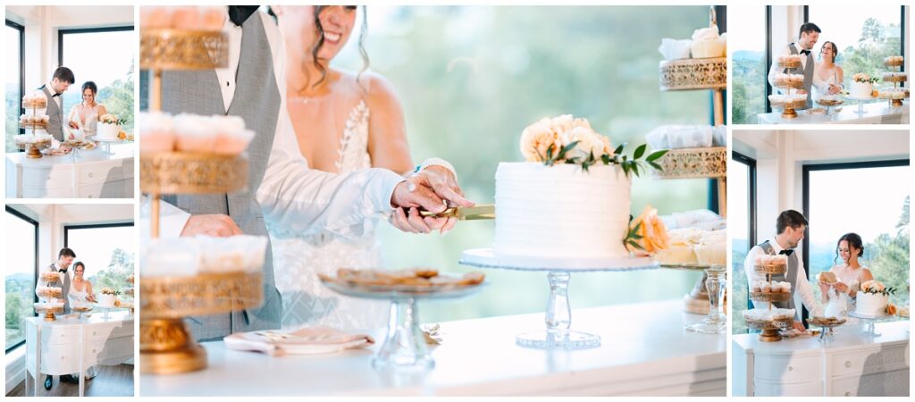 bride and groom cutting their wedding cake in pigeon forge tennessee