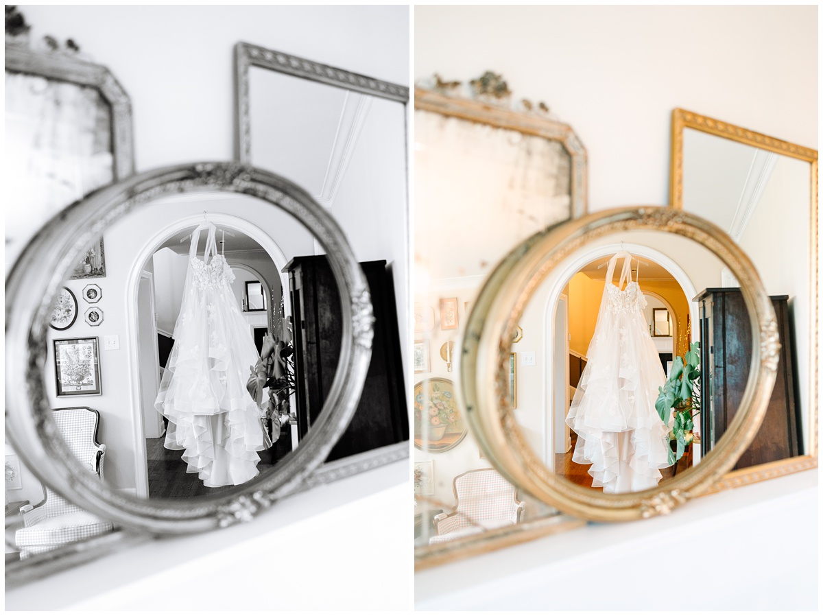 wedding dress reflection photo in mirrors