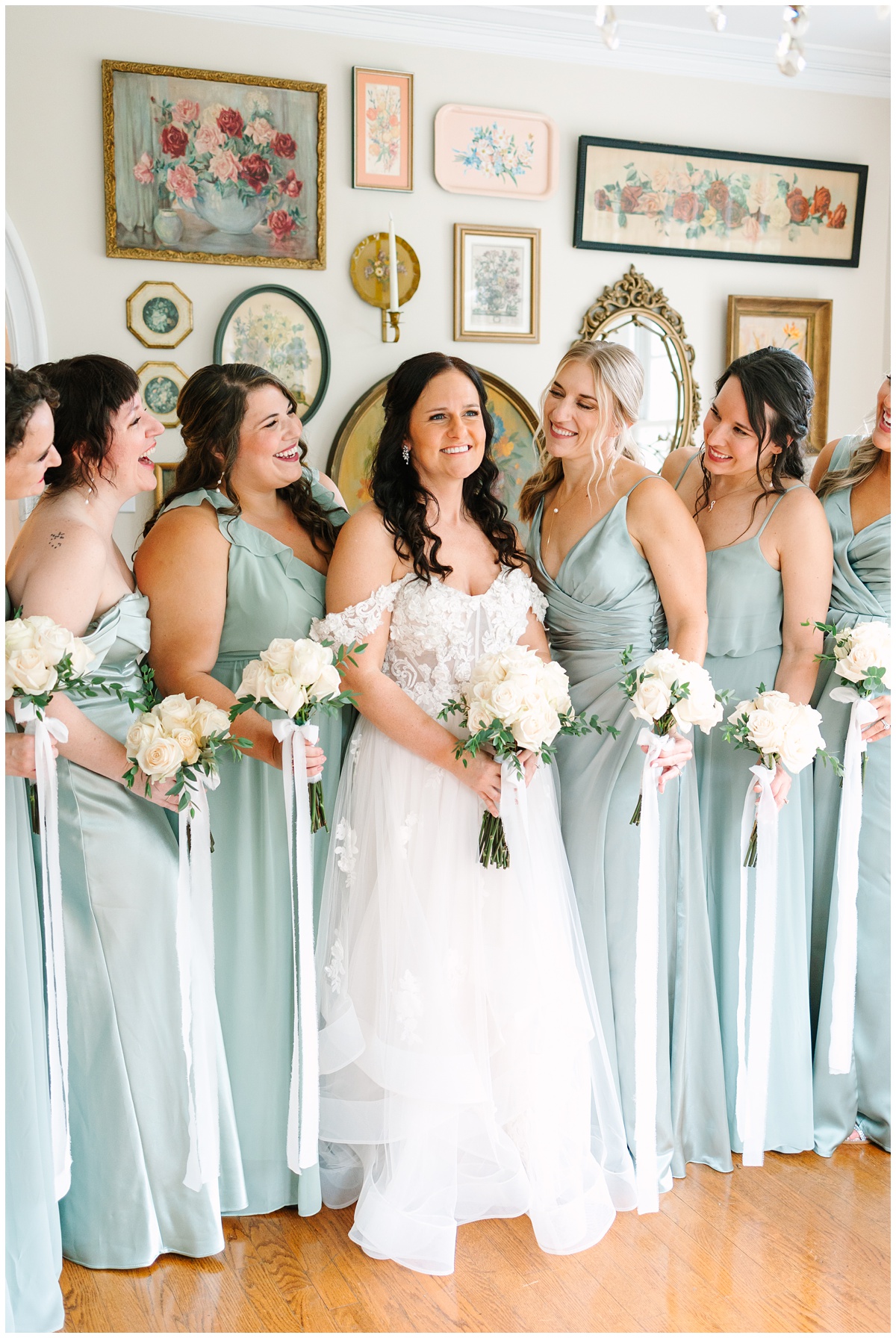 indoor bridal party photo