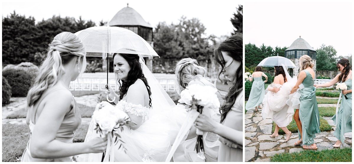 clear umbrella bridal party photos in clinton