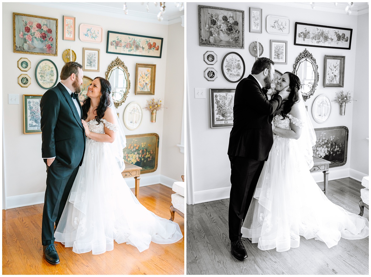 bride and groom photos inside the kincaid house