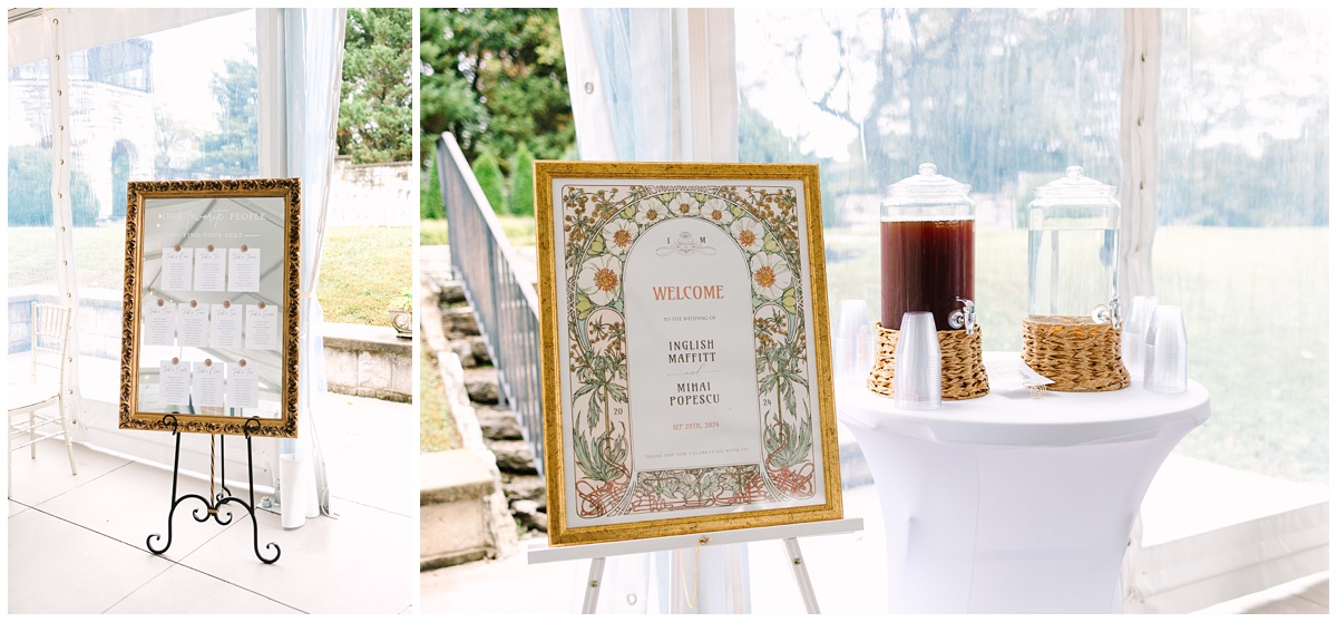 wedding seating chart mirror and welcome sign